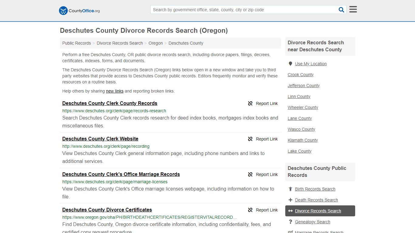 Deschutes County Divorce Records Search (Oregon) - County Office